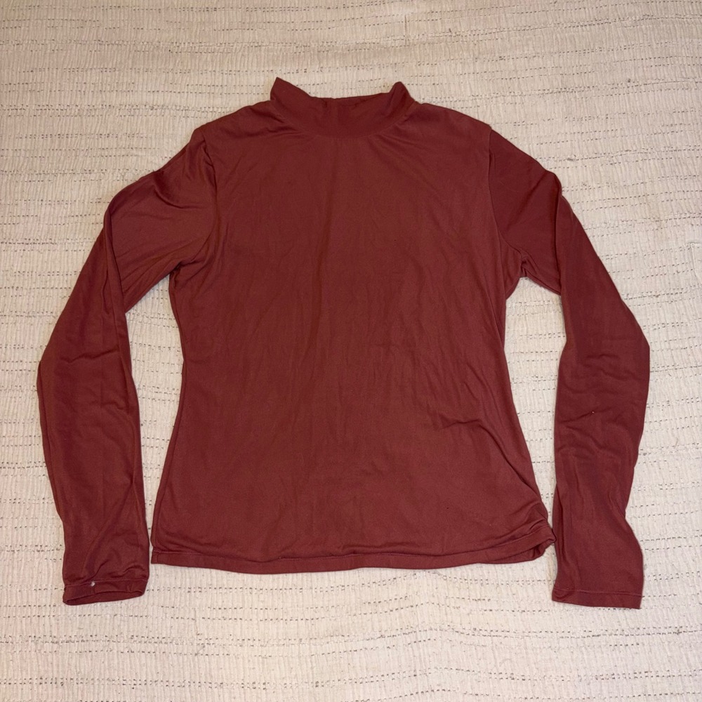 Pumiey Womens‎ Long Sleeve Mock Neck Top Terracotta Rust Brown Size Large